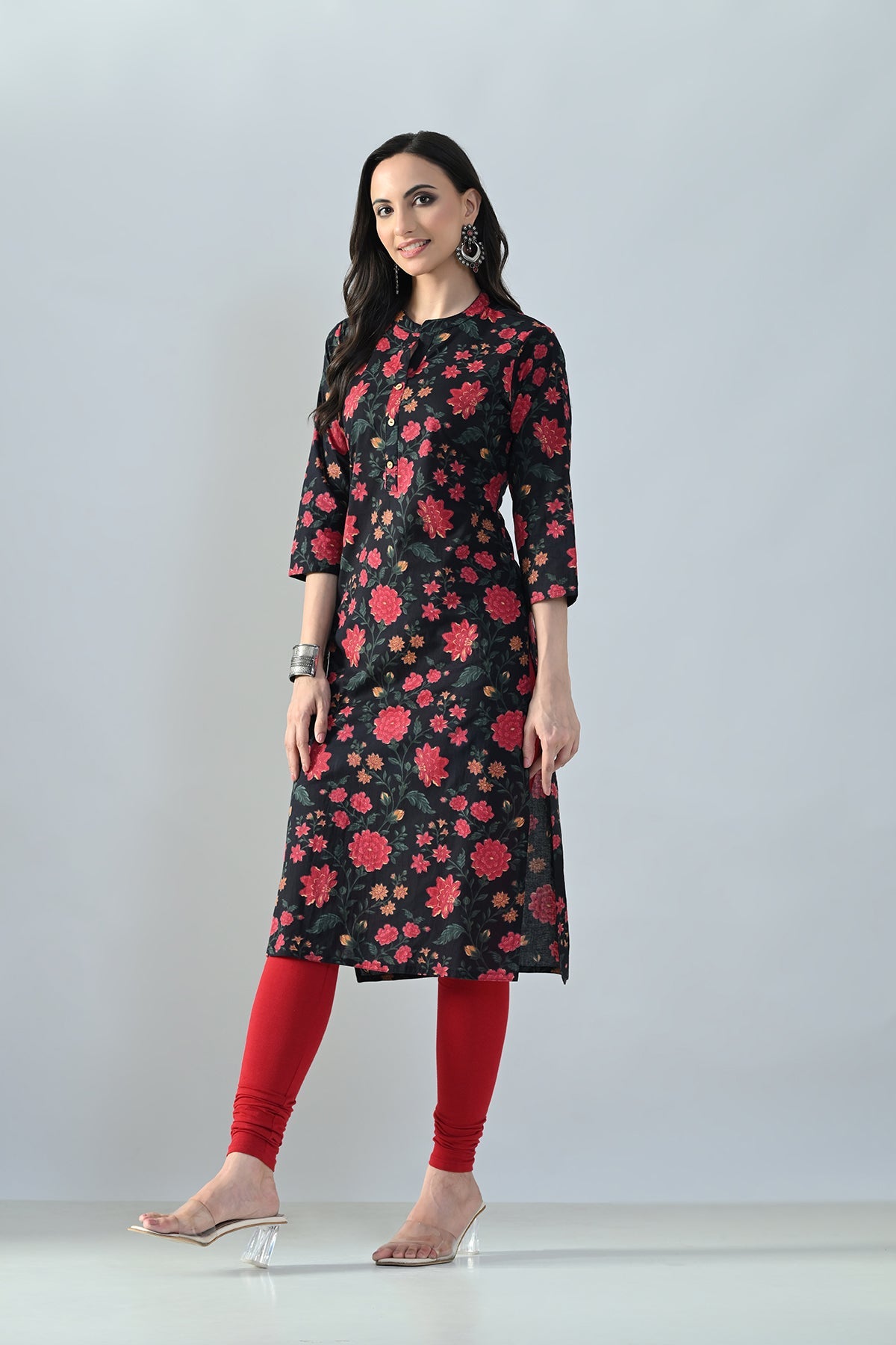 Black Floral Printed Kurta