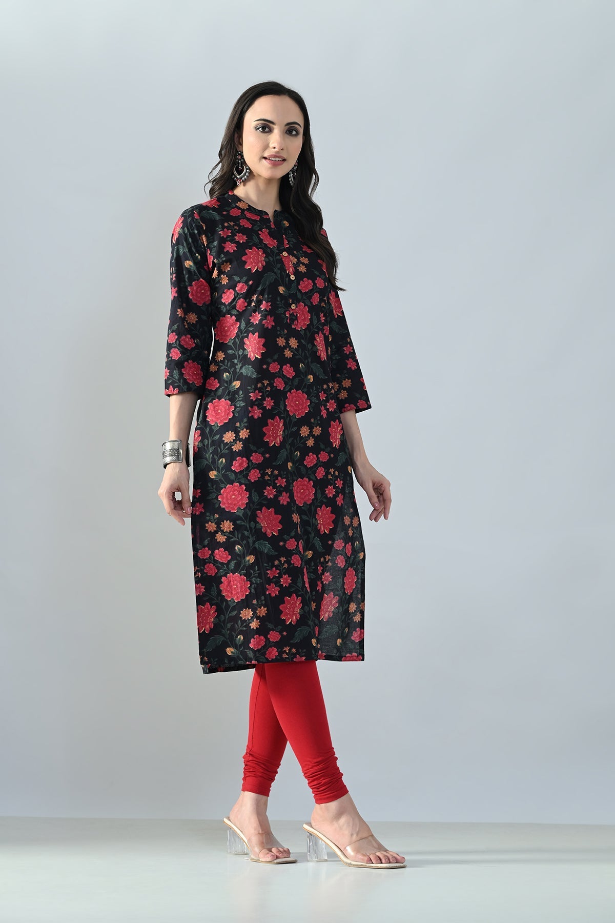 Black Floral Printed Kurta