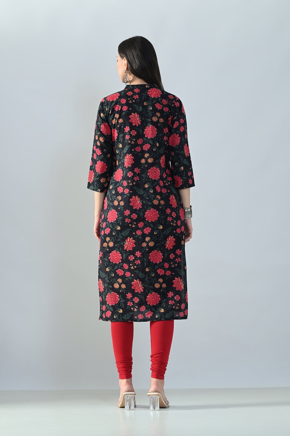 Black Floral Printed Kurta