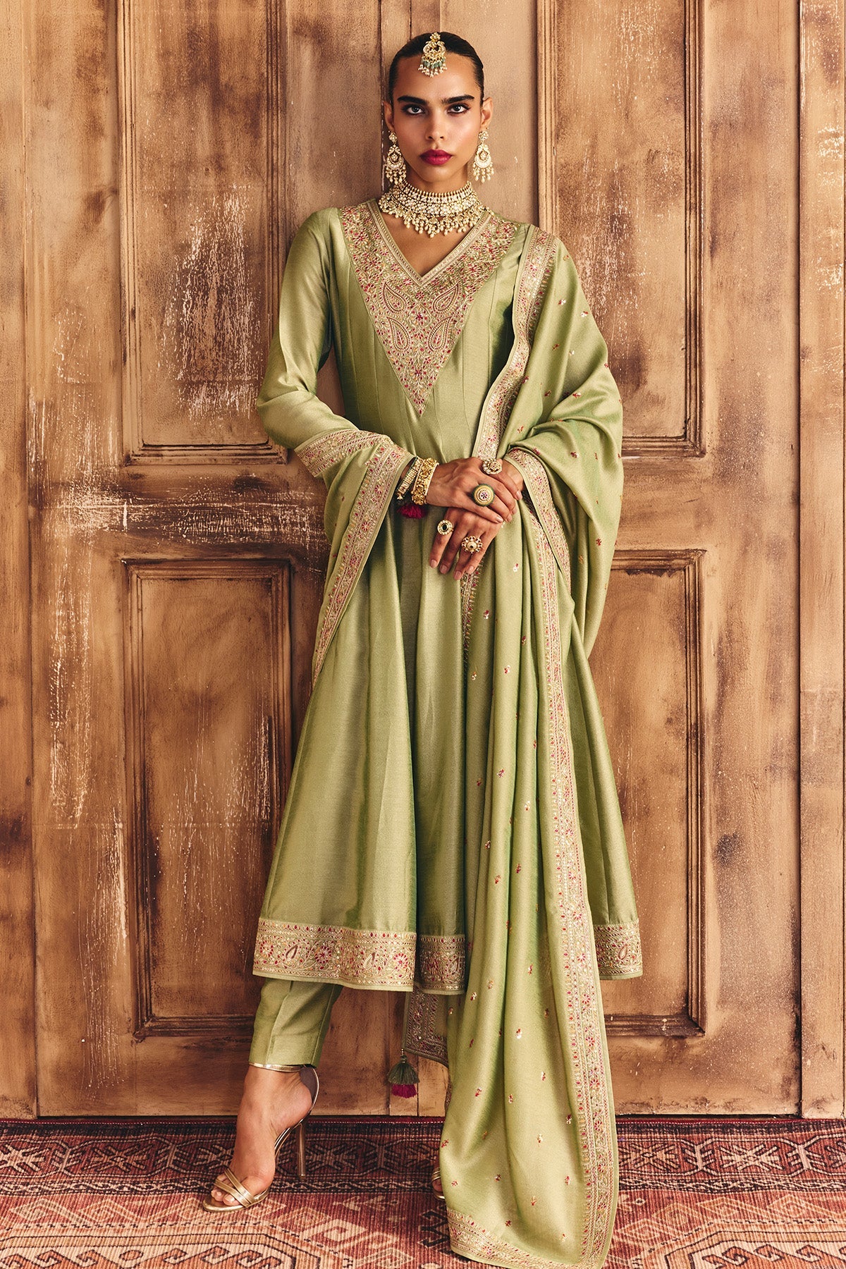 Green Embroidered Kurta 3 Pcs Set