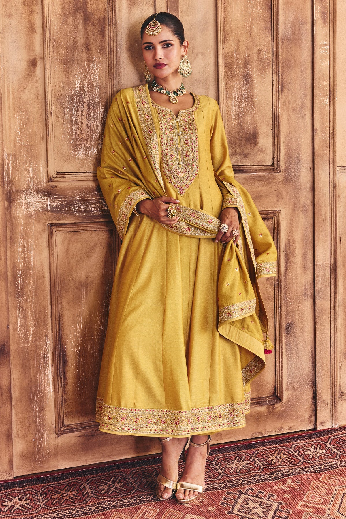 Mustard Embroidered Kurta 3 Pcs Set