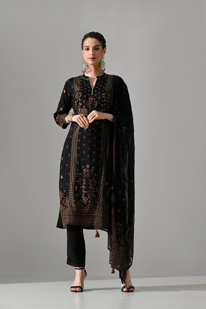 Black Printed Kurta Set