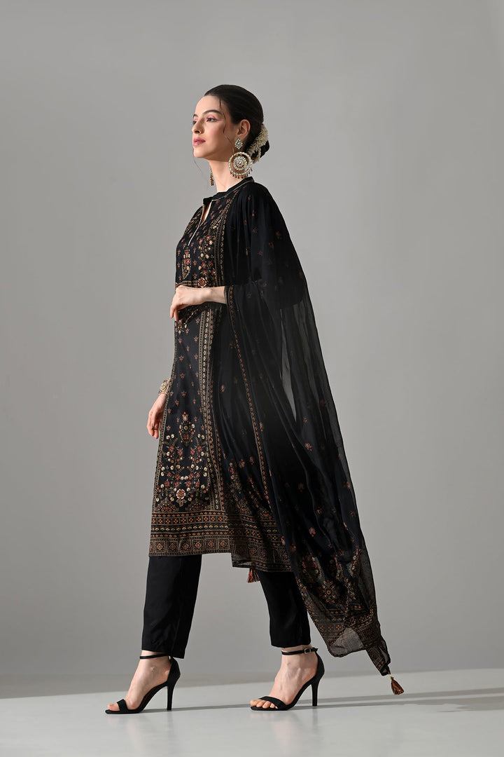 Black Printed Kurta Set