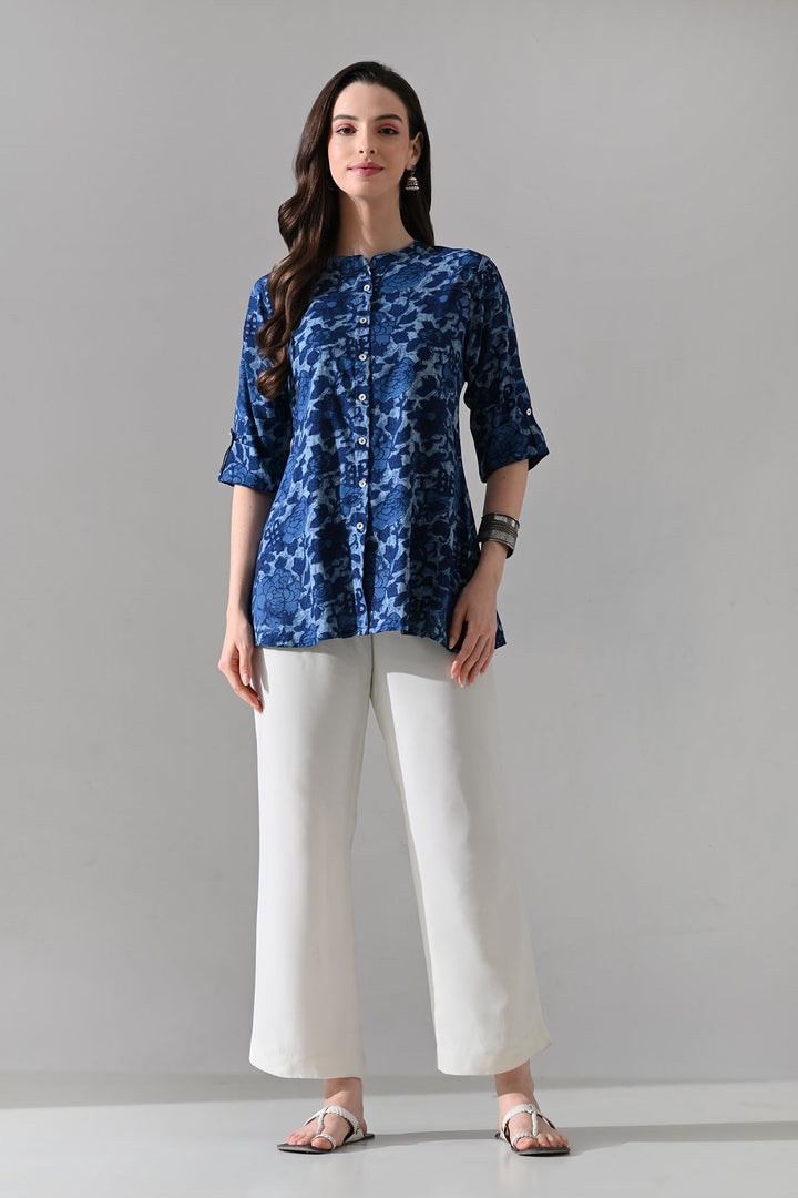 Blue Printed Straight Top