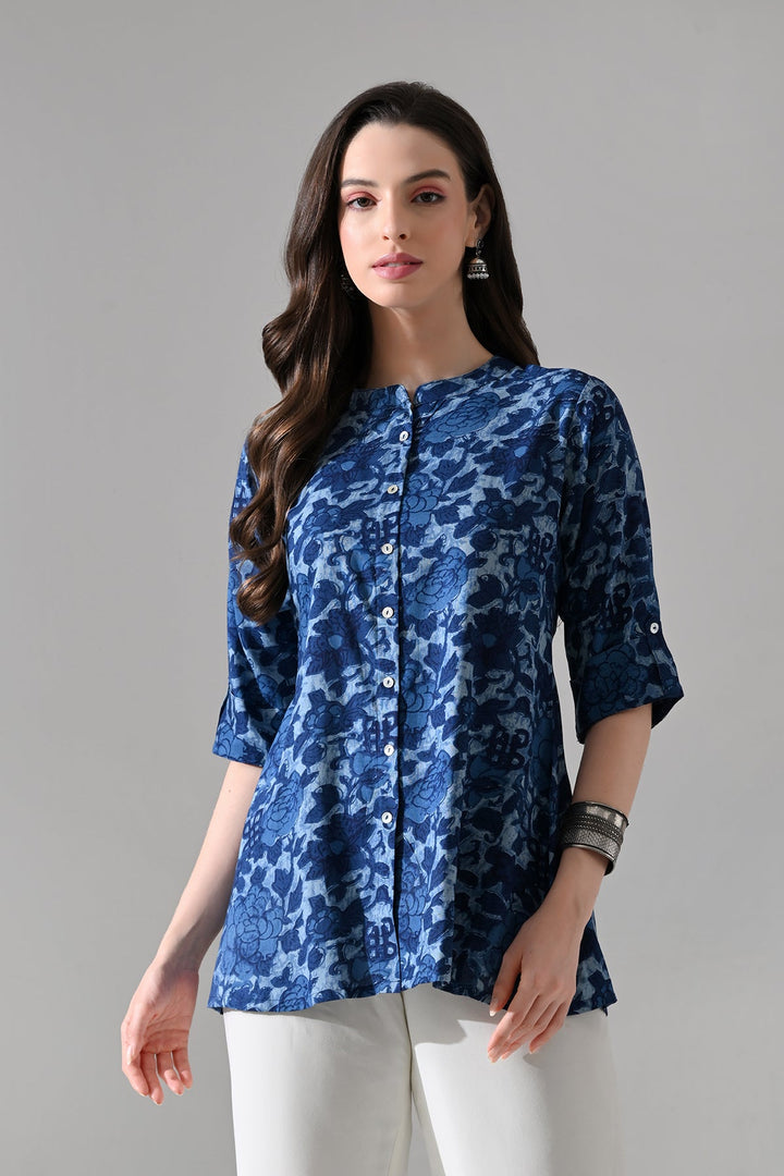Blue Printed Straight Top