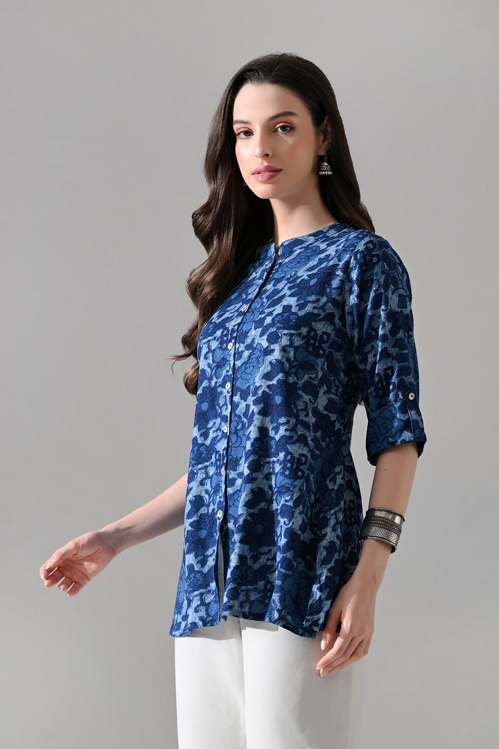 Blue Printed Straight Top