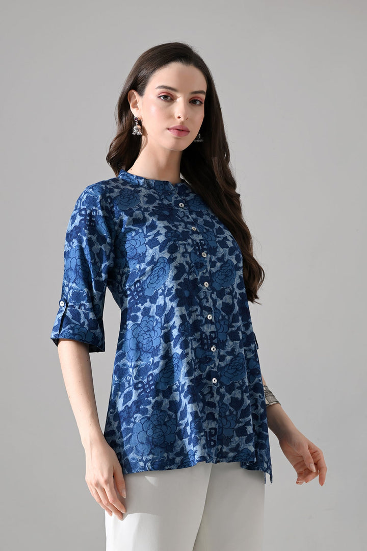 Blue Printed Straight Top
