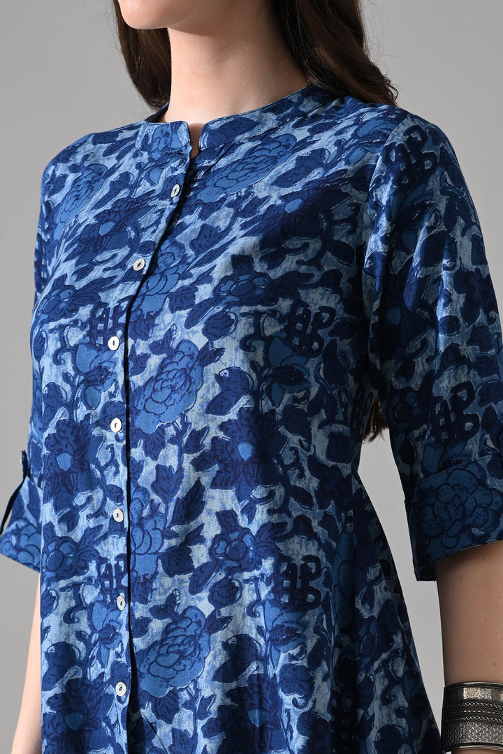 Blue Printed Straight Top