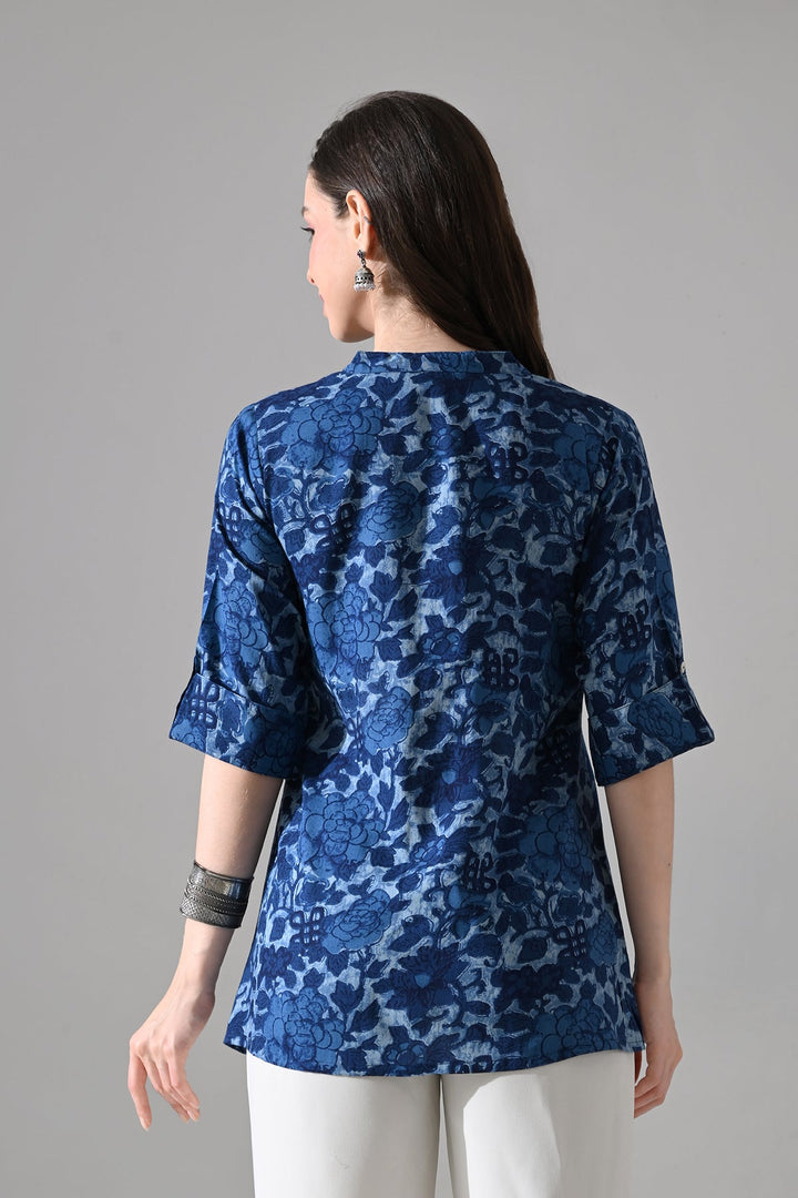 Blue Printed Straight Top