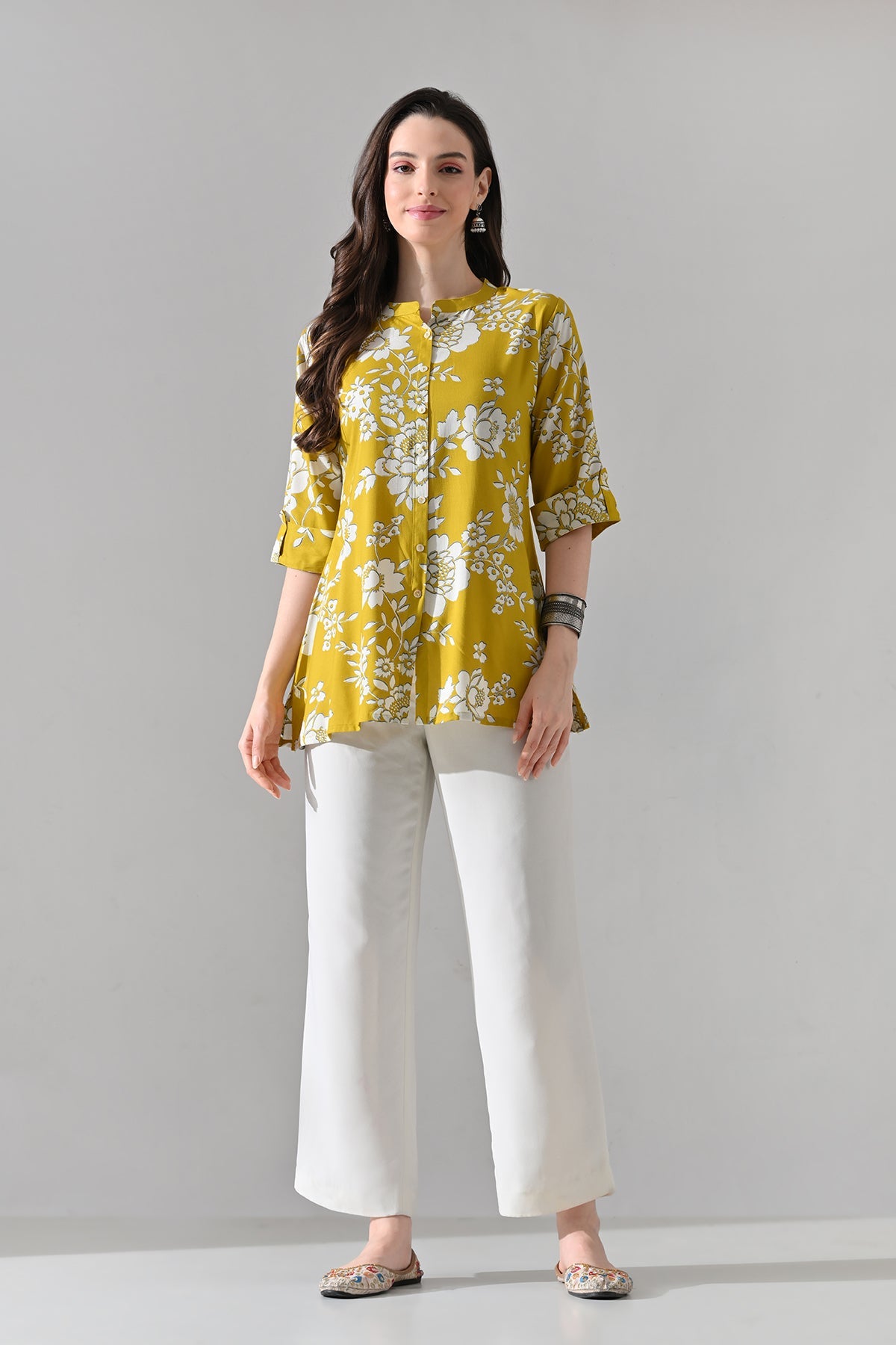 Mustard Printed Straight Top