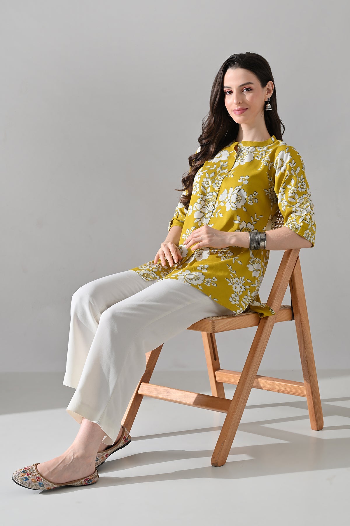 Mustard Printed Straight Top