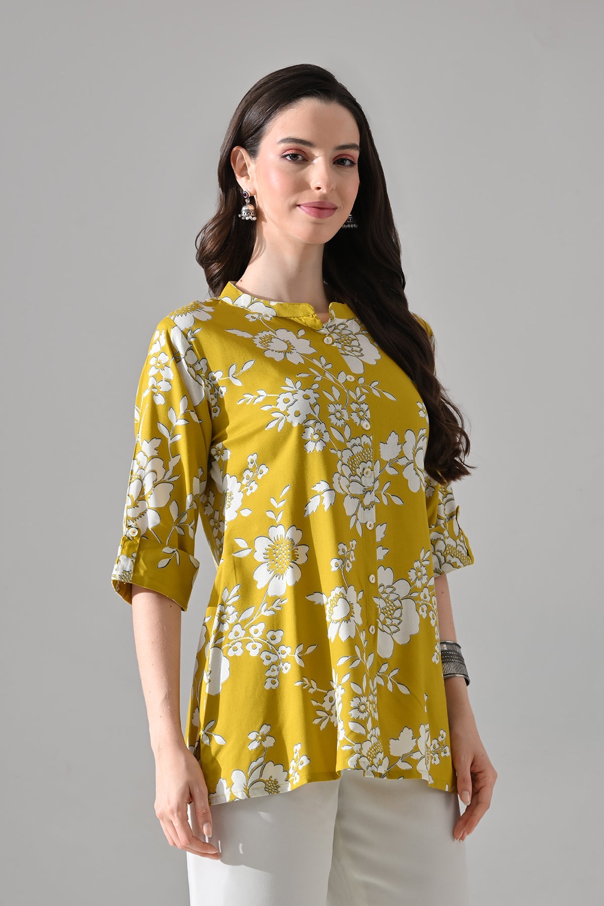 Mustard Printed Straight Top