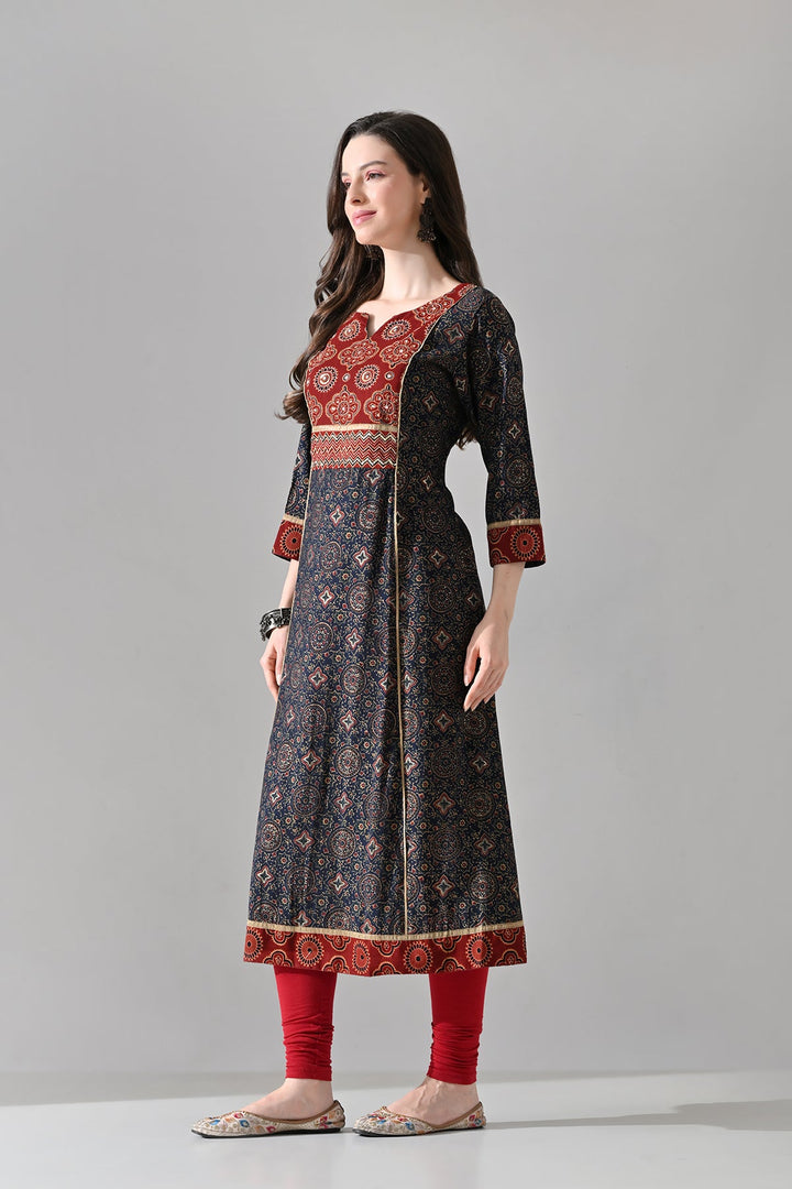 Blue Printed A-line Kurta
