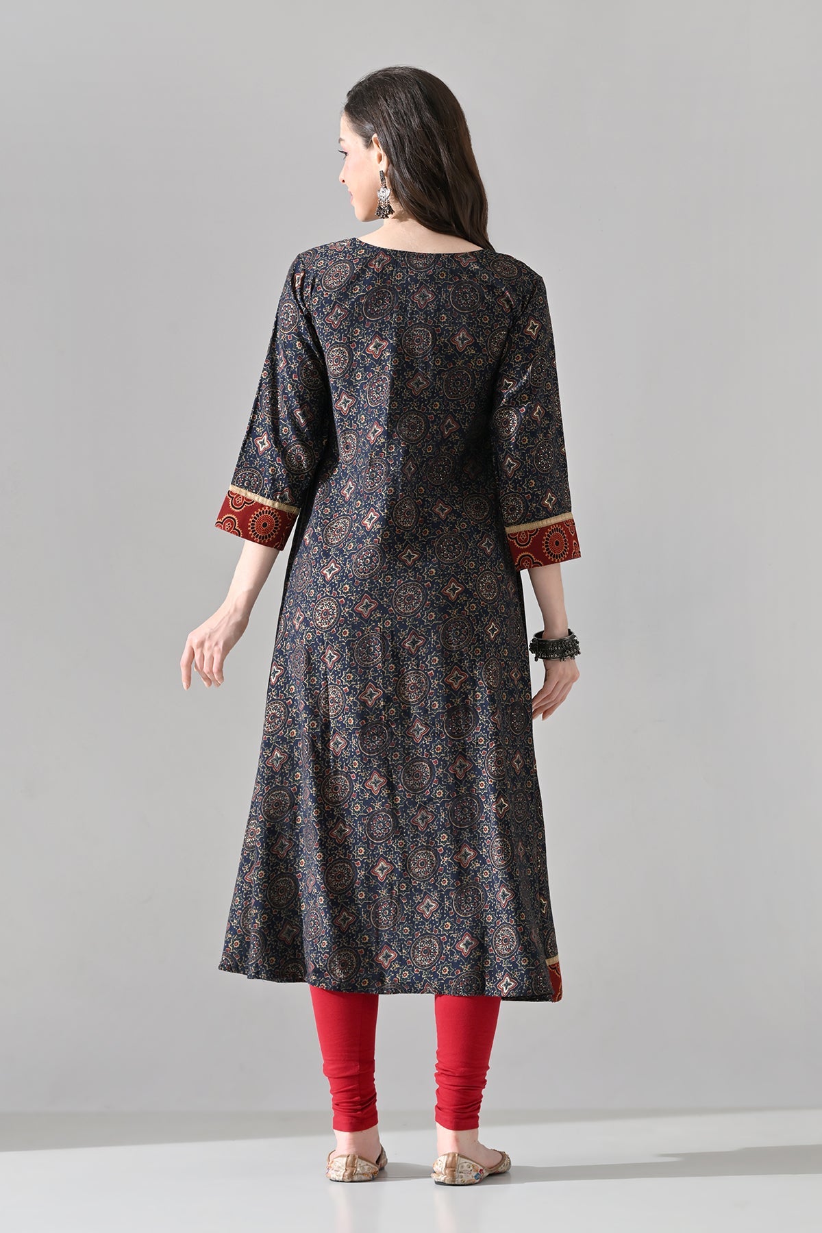 Blue Printed A-line Kurta