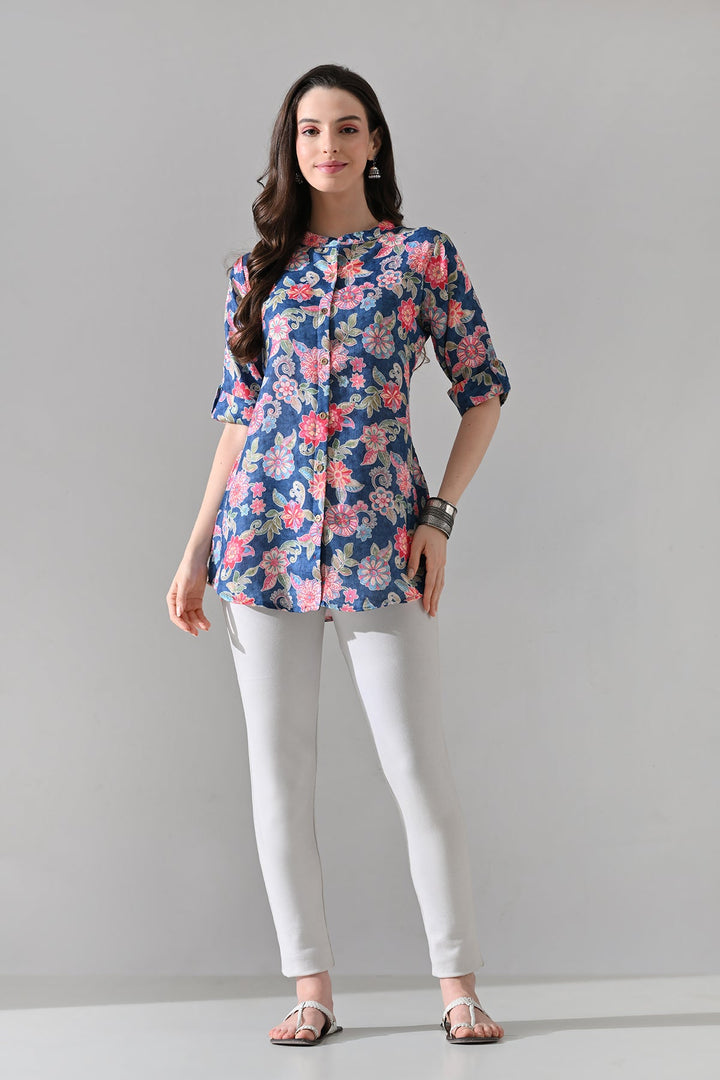 Blue Floral Printed Top