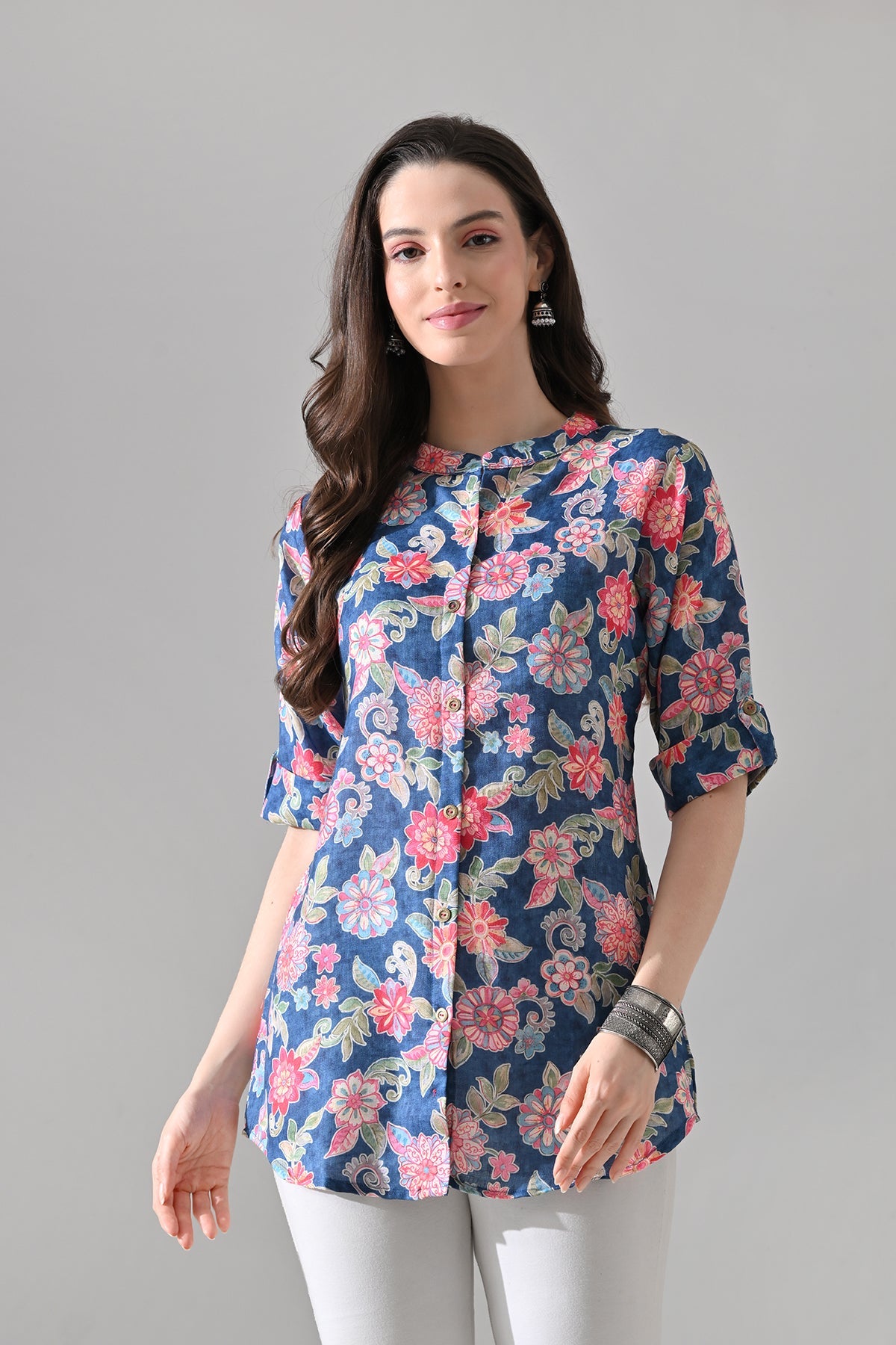 Blue Floral Printed Top