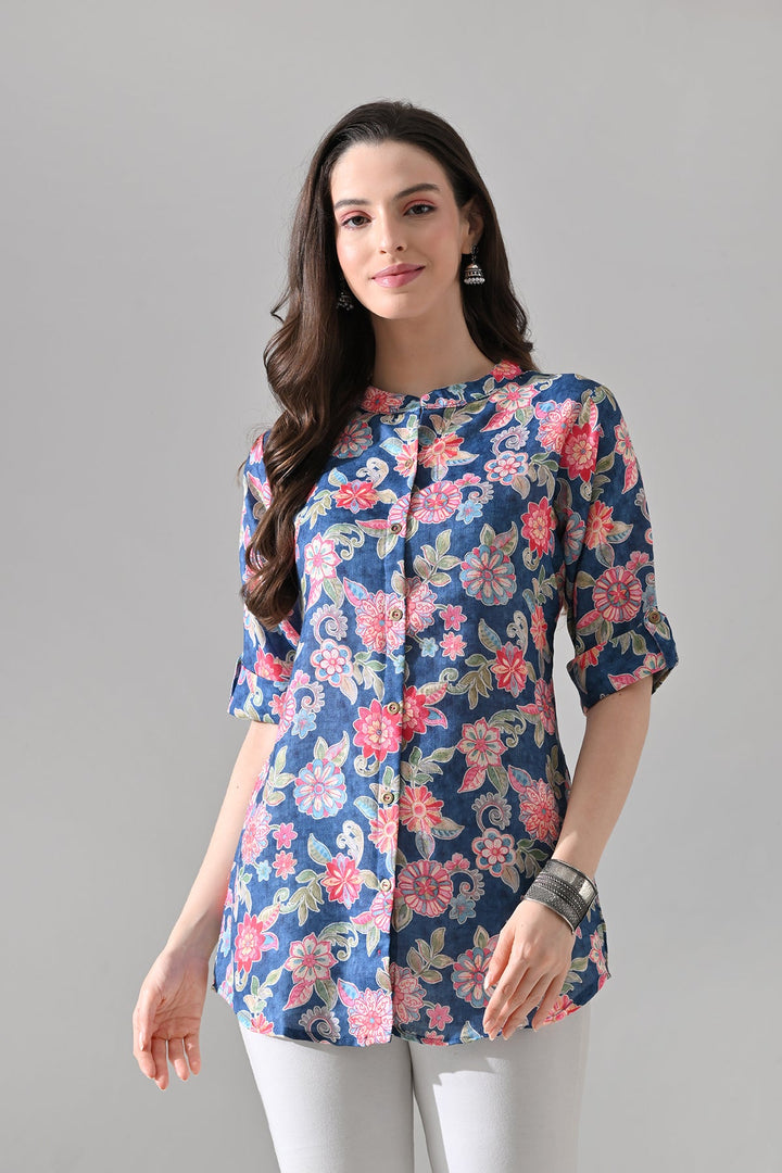 Blue Floral Printed Top