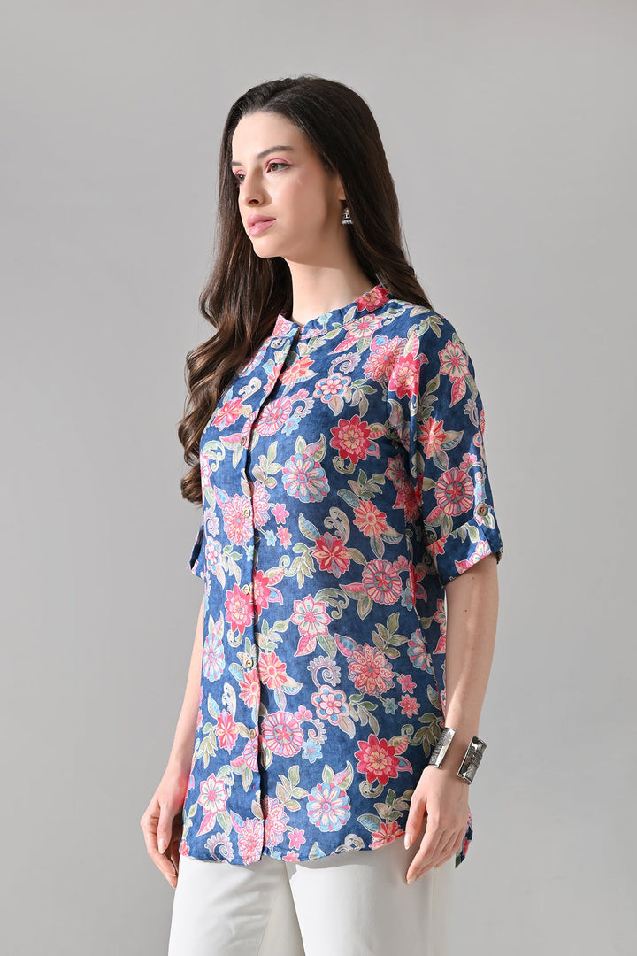 Blue Floral Printed Top