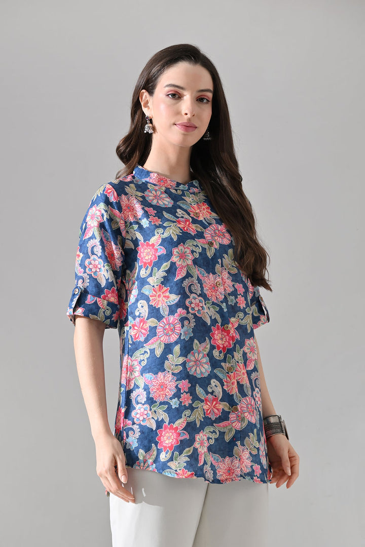 Blue Floral Printed Top