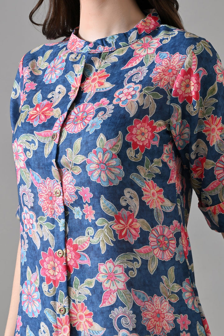 Blue Floral Printed Top