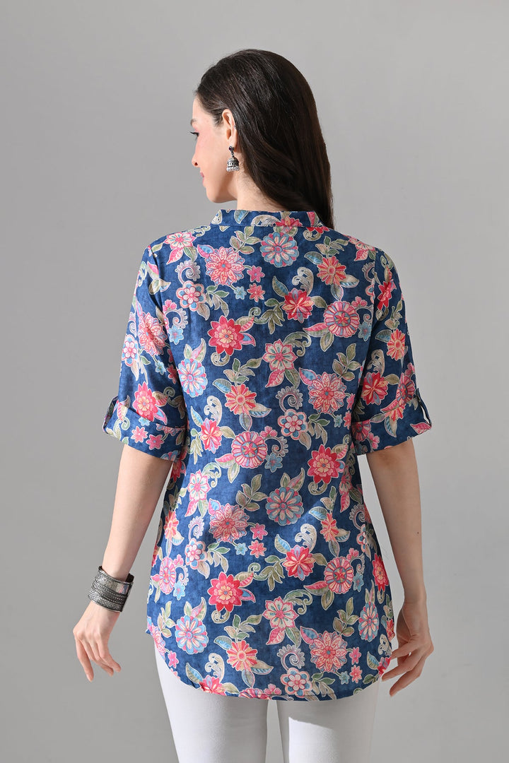 Blue Floral Printed Top