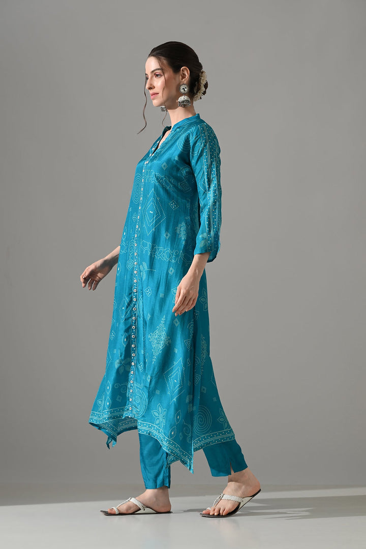 Blue Printed A-Line Kurta Set