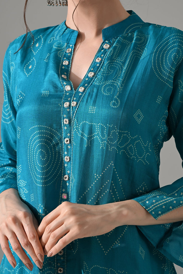 Blue Printed A-Line Kurta Set