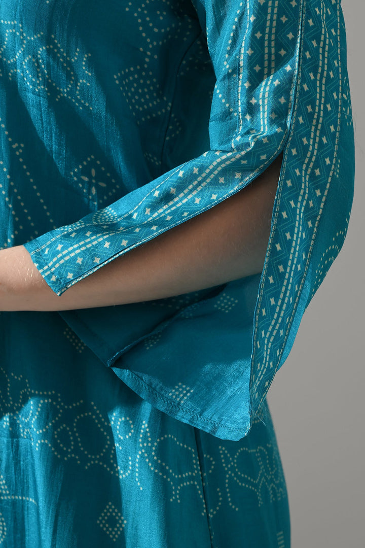 Blue Printed A-Line Kurta Set