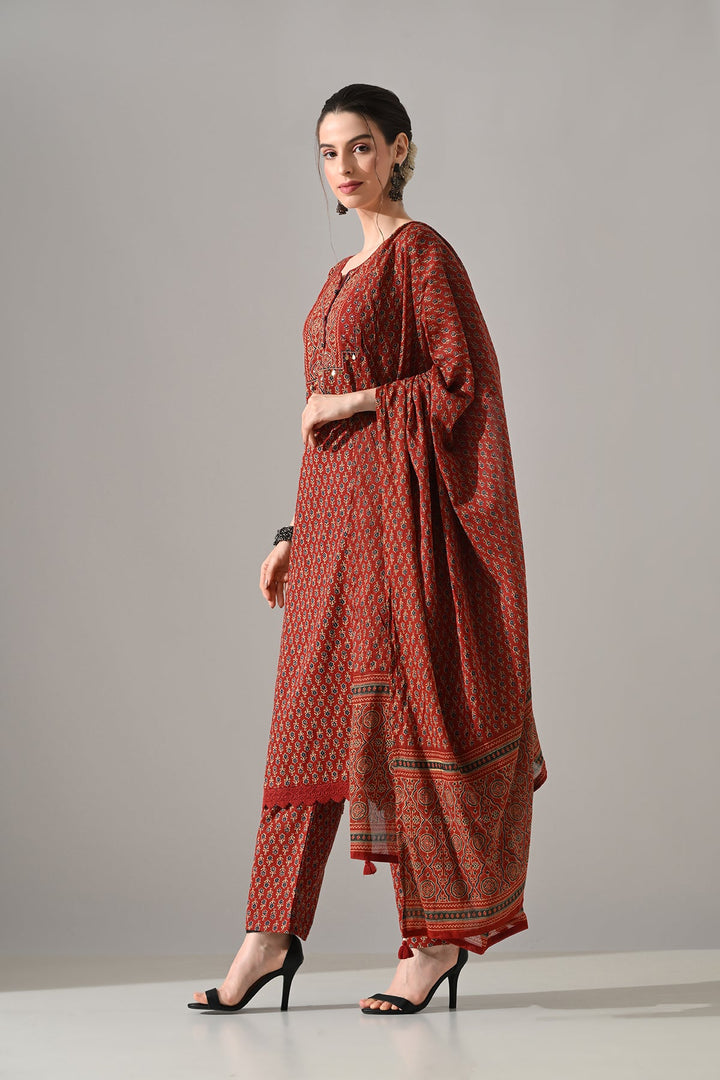 Rust Printed Kurta Set