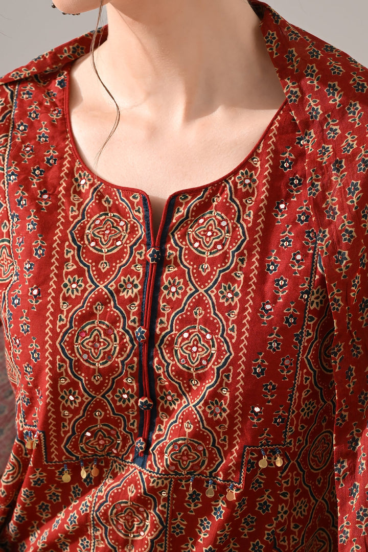 Rust Printed Kurta Set