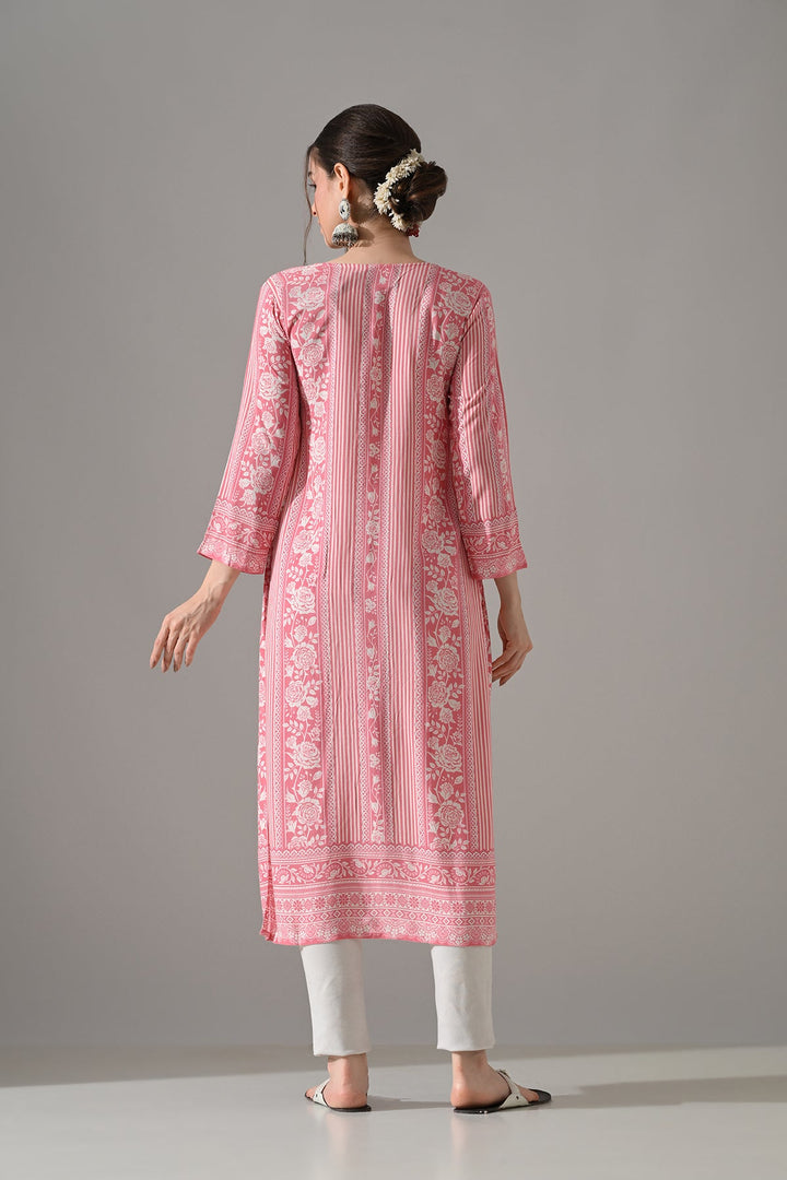 Pink Printed Straight Kurta