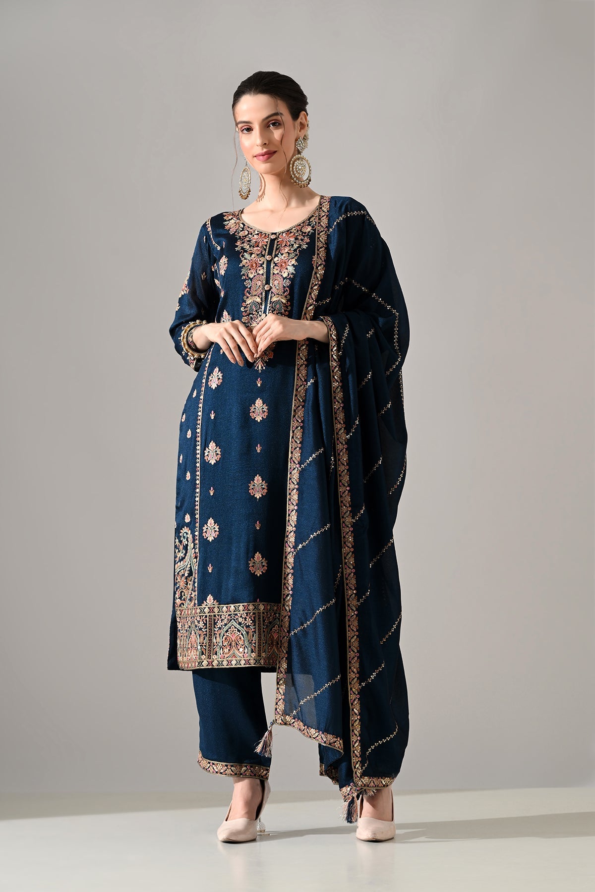 Teal Embroidered Kurta Set