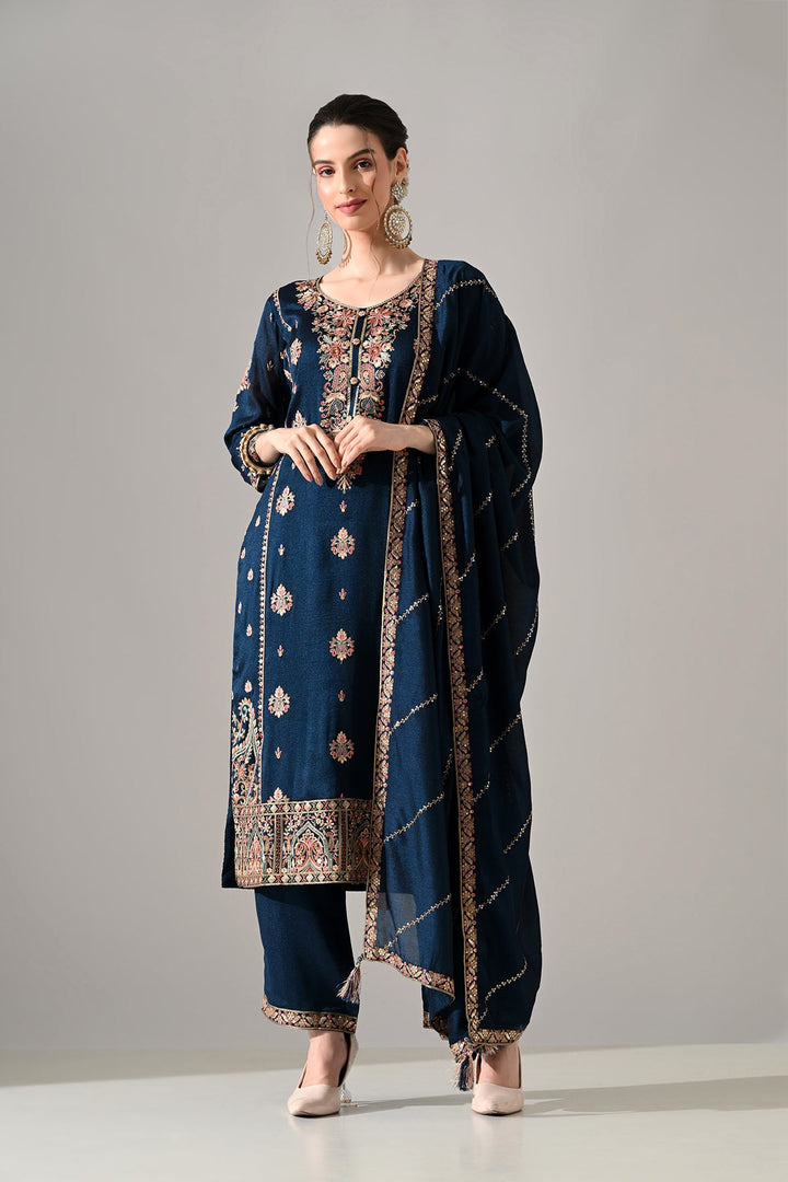 Teal Embroidered Kurta Set