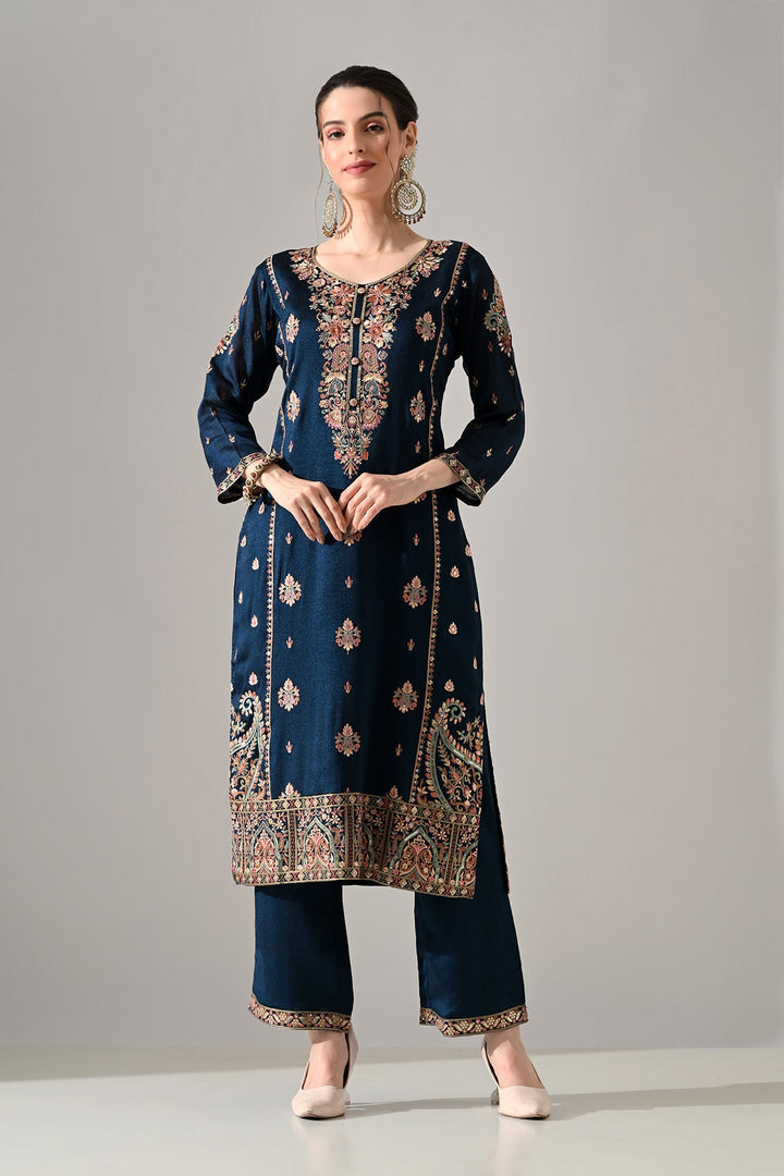 Teal Embroidered Kurta Set