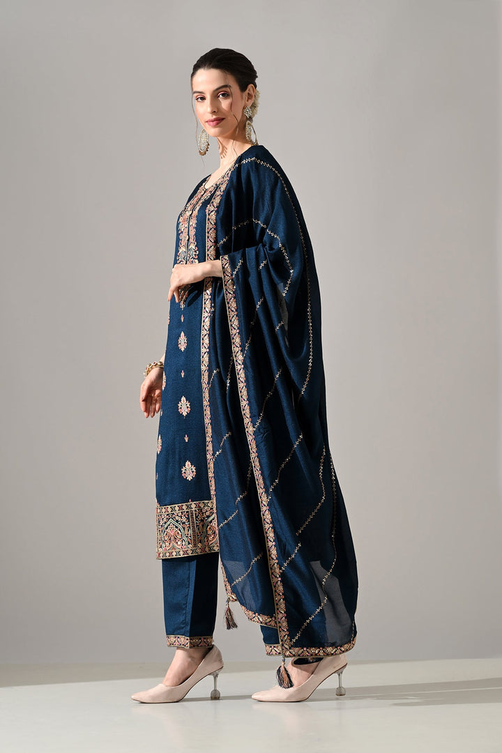 Teal Embroidered Kurta Set