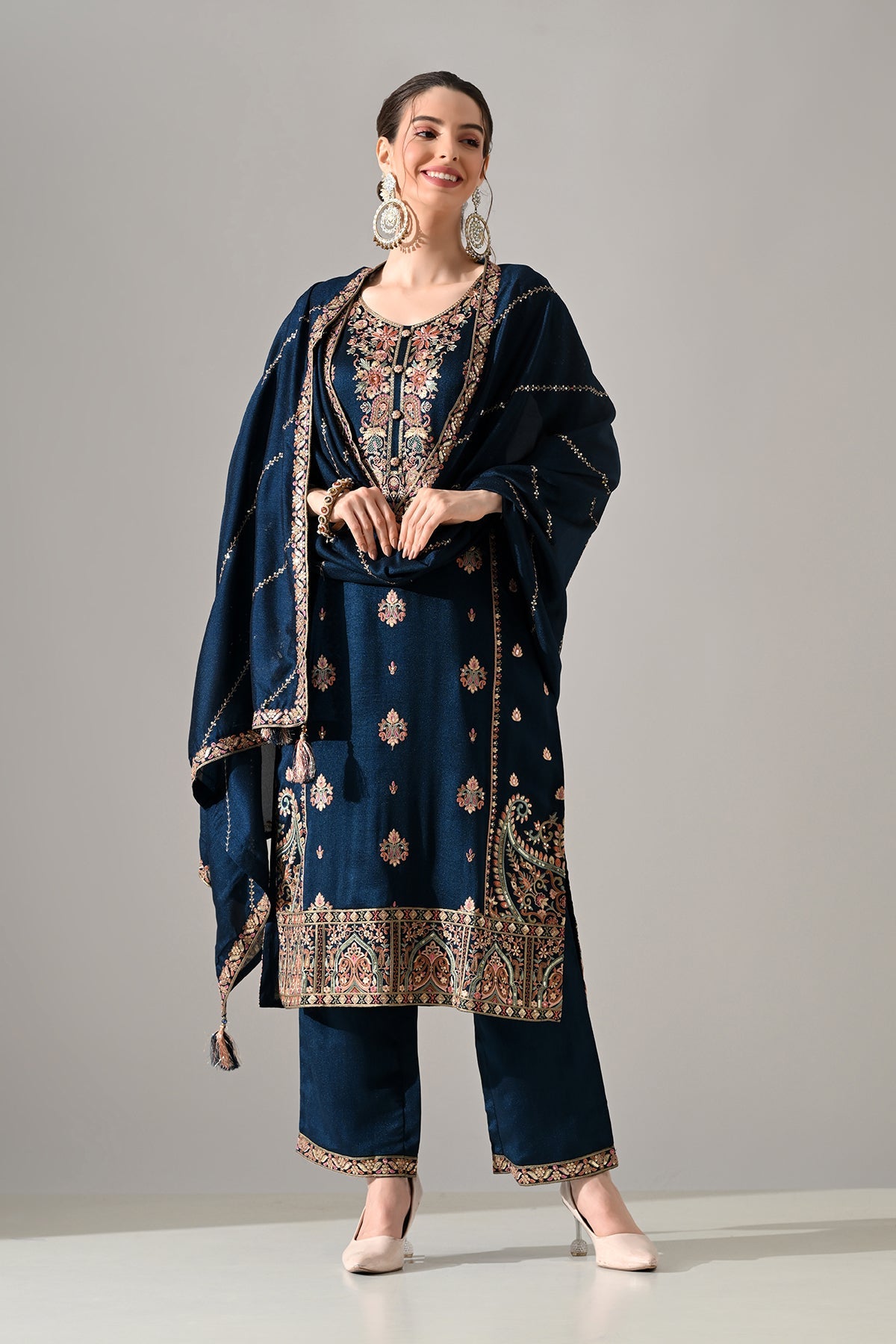 Teal Embroidered Kurta Set