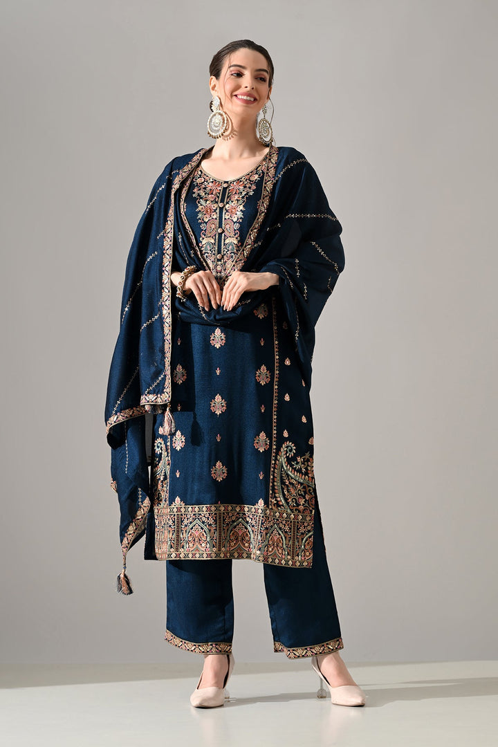 Teal Embroidered Kurta Set