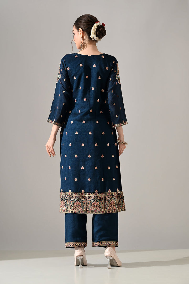 Teal Embroidered Kurta Set