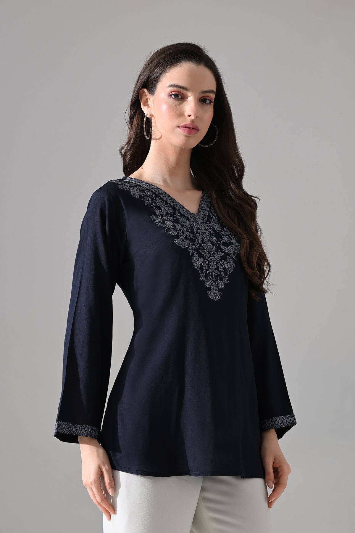 Blue Embroidered Top
