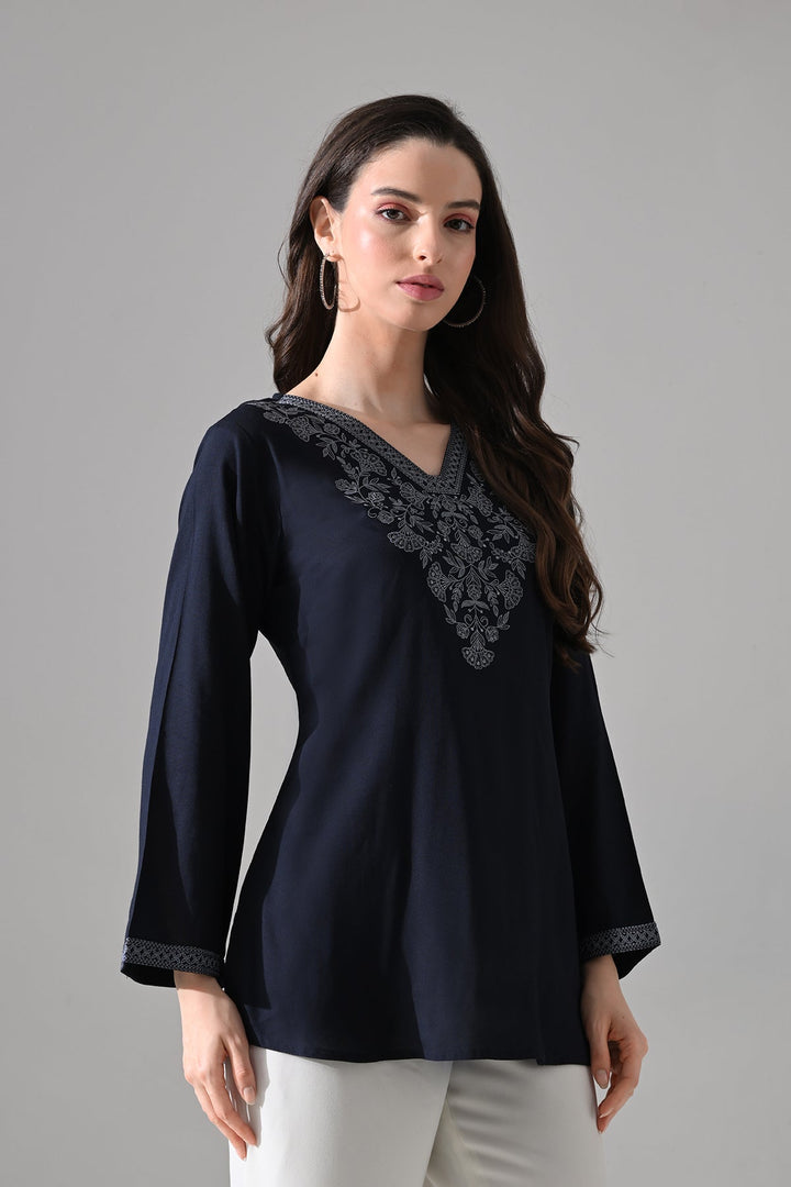 Blue Embroidered Top