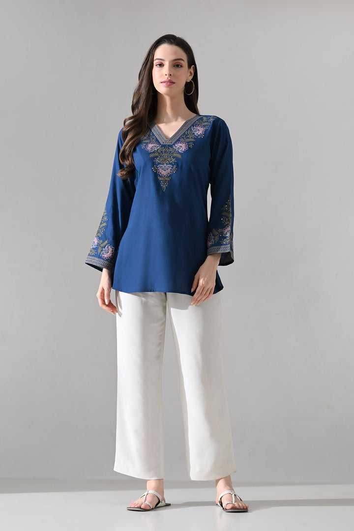Blue Embroidered Top