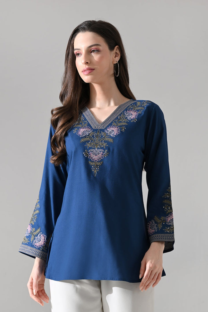 Blue Embroidered Top
