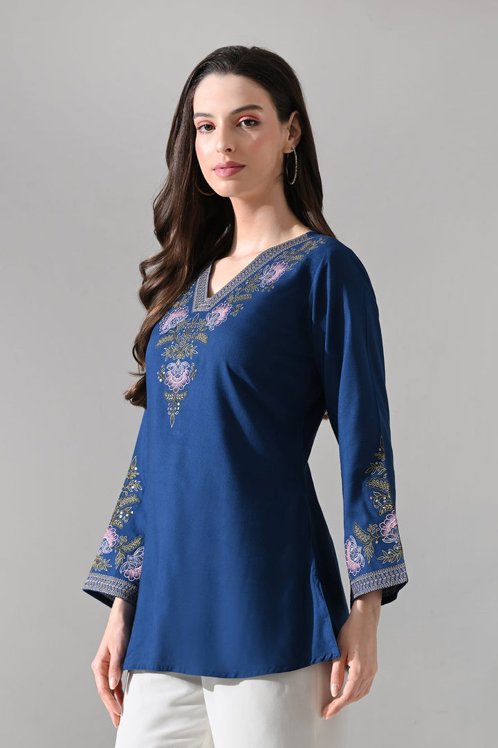 Blue Embroidered Top
