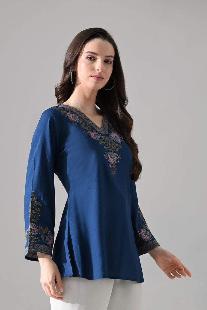 Blue Embroidered Top