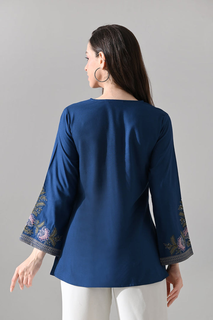 Blue Embroidered Top
