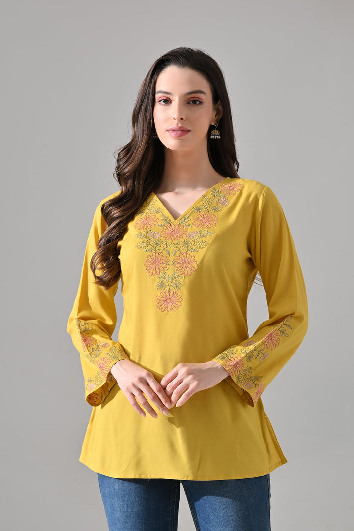 Yellow Embroidered Top