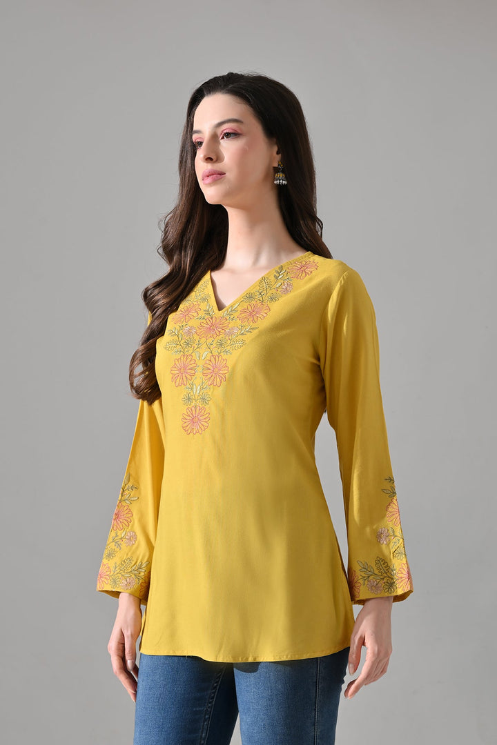 Yellow Embroidered Top