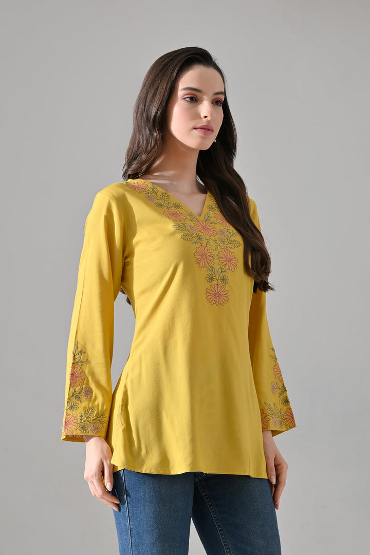 Yellow Embroidered Top