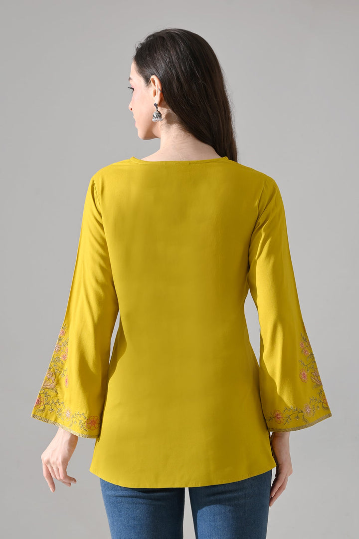 Mustard Embroidered Top