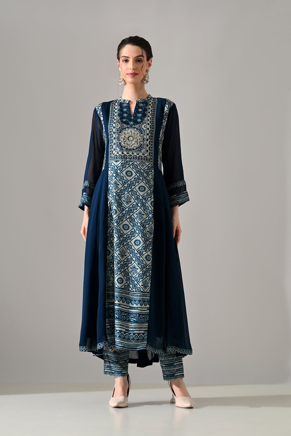 Blue Printed Kurta 3 Pcs Set